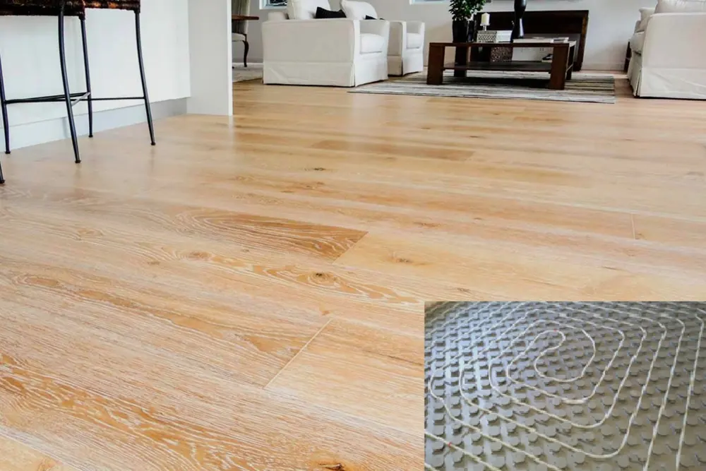 Salón de una casa con suelo radiante
